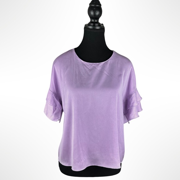 Zara Purple Ruffle Sleeve Top in Lilac - Picture 3 of 6